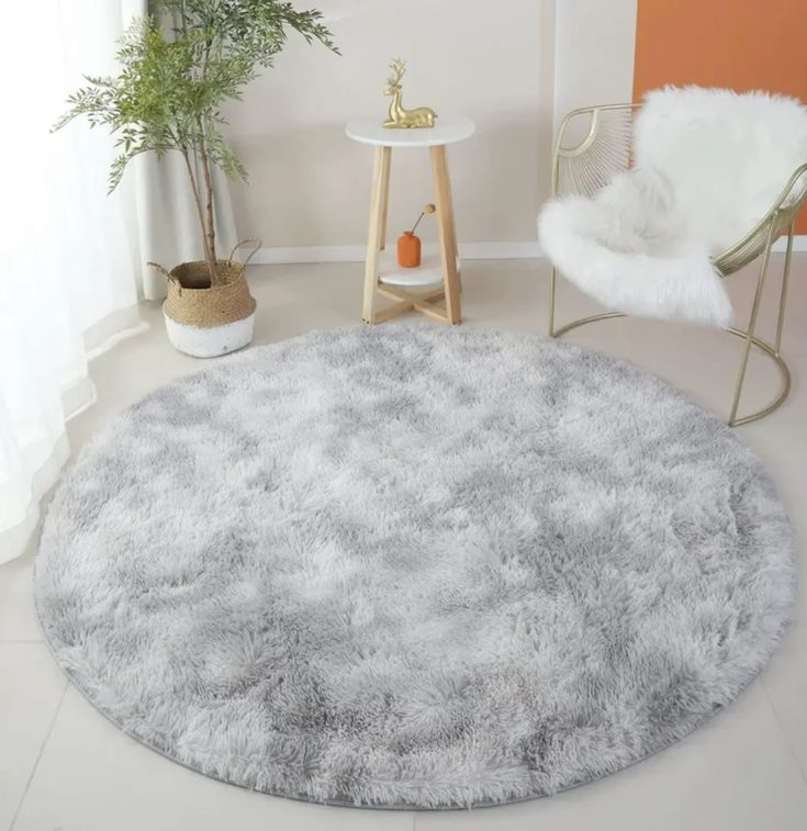 Thảm lông tròn trải sàn phòng khách siêu mềm chống trượt