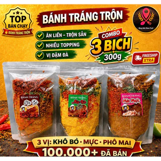 Bánh Tráng Trộn Sẵn Long An Combo 3 Bịch 300g – Mix Vị Khô Bò, Khô Mực, Phô Mai – Cay Ngon