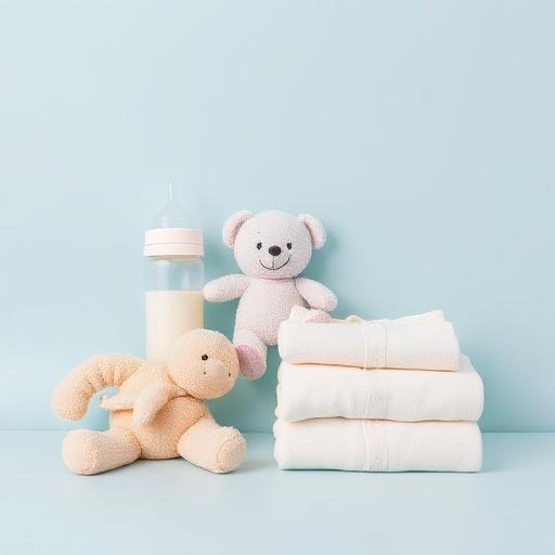 Bình sữa, gấu bông và quần áo em bé